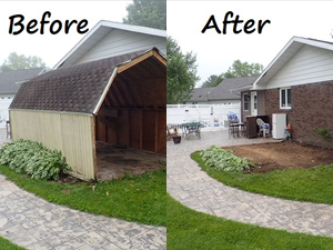 Shed demolition before and after
